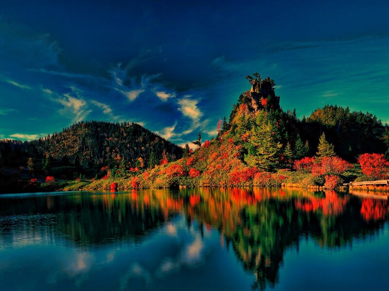 Autumn Forest Lake — Blue, Dramatic, Photograph