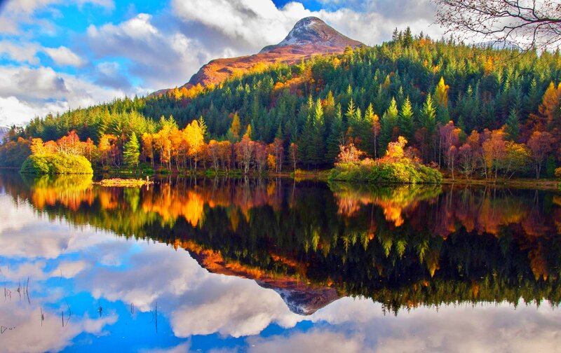 Autumn Forest Lake — Blue, Serene, Photograph, Mountain