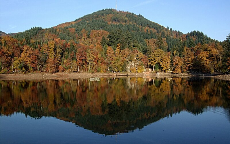 Autumn Forest Lake — Blue, Serene, Photograph, Mountain, Trees, Reflection