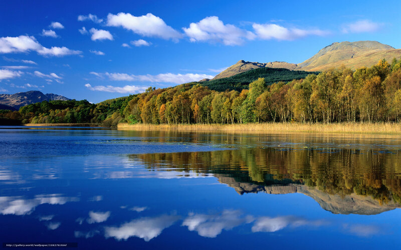 Autumn Forest Lake — Blue, Serene, Photograph, Mountains, Trees, Clouds