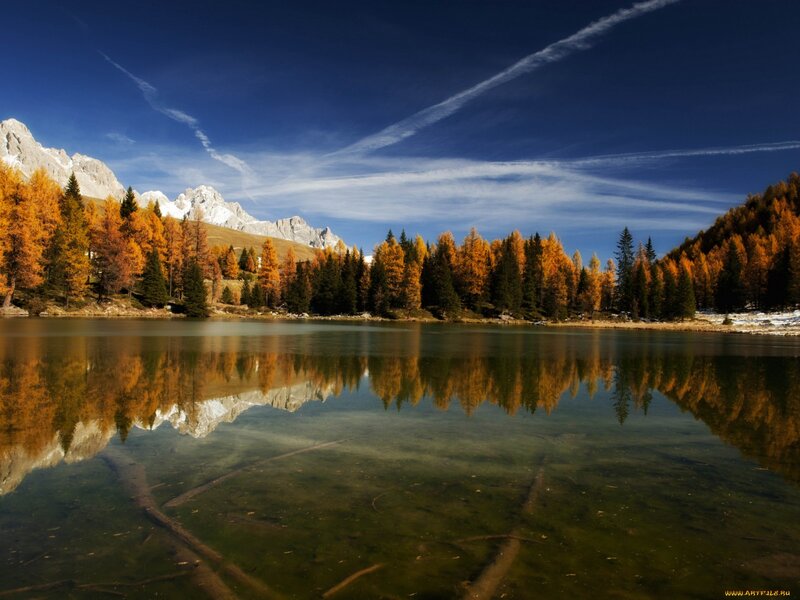 Autumn Forest Lake — Blue, Serene, Photograph, Mountains, Trees, Reflection