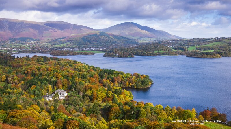 Autumn Forest Lake — Blue, Serene, Photograph, Mountains, Village