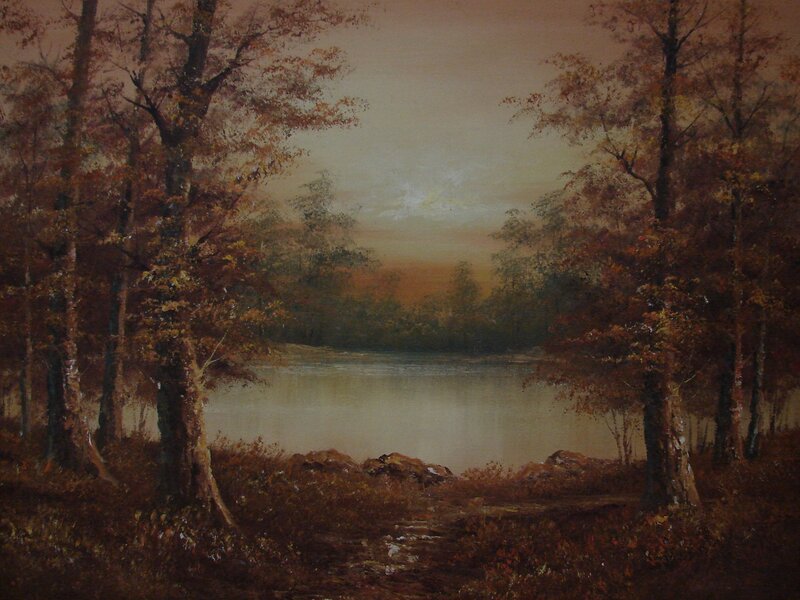 Autumn Forest Lake — Brown, Serene, Sunset