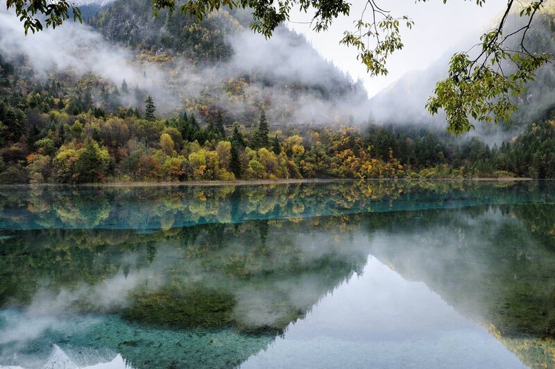 Autumn Forest Lake — Green, Serene, Photograph, Mountains, Mist