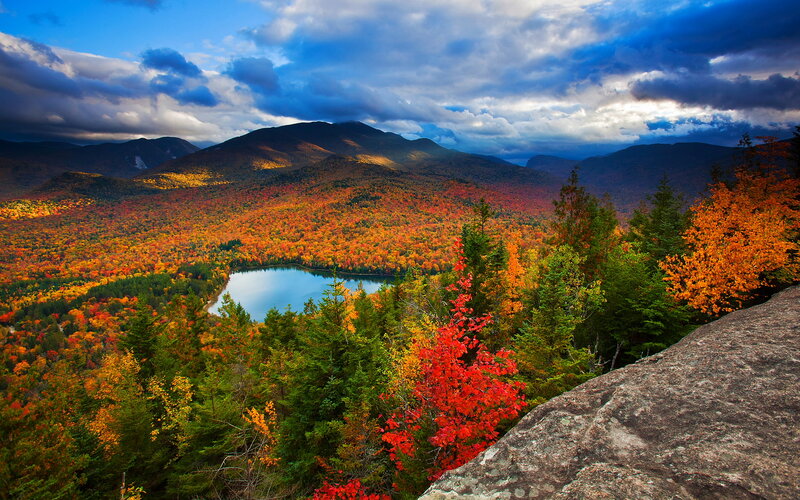 Autumn Forest Lake — Orange, Dramatic, Photograph, Mountains