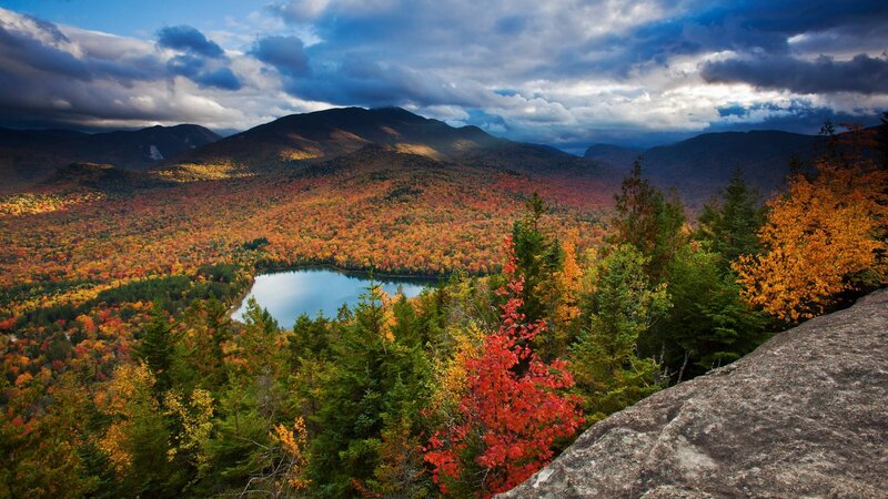 Autumn Forest Lake — Orange, Dramatic, Photograph, Mountains, Trees