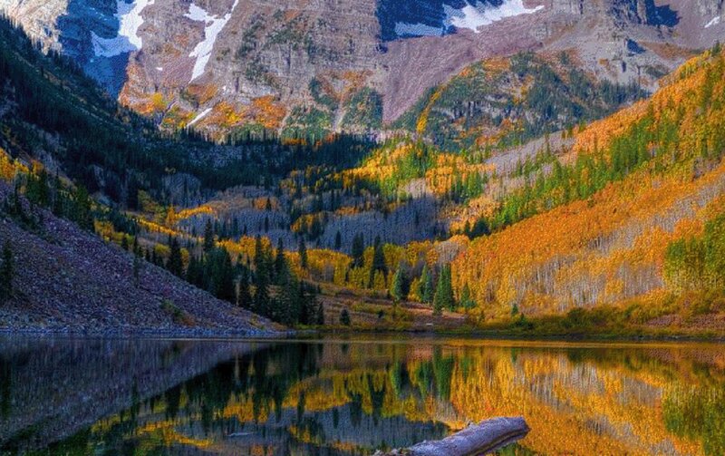 Autumn Forest Lake — Orange, Serene, Photograph, Mountains, Trees, Reflection
