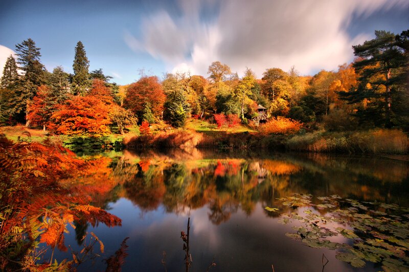 Autumn Forest Lake — Orange, Serene, Photograph, Trees, Reflection, Pond