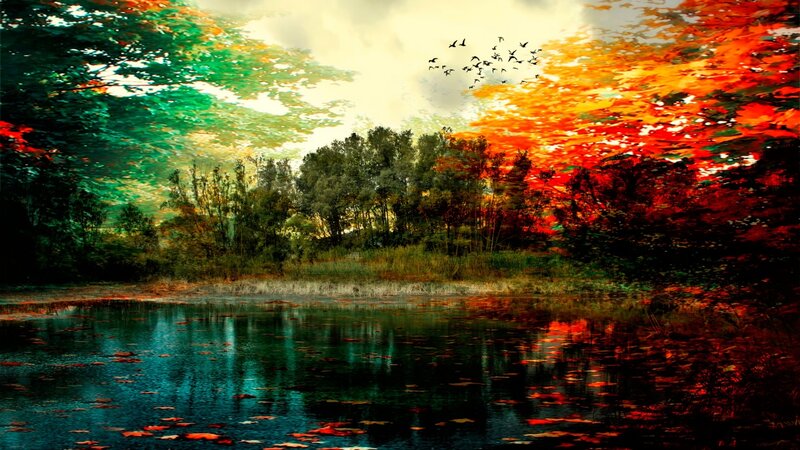 Autumn Forest Lake — Red, Dramatic, Sunset