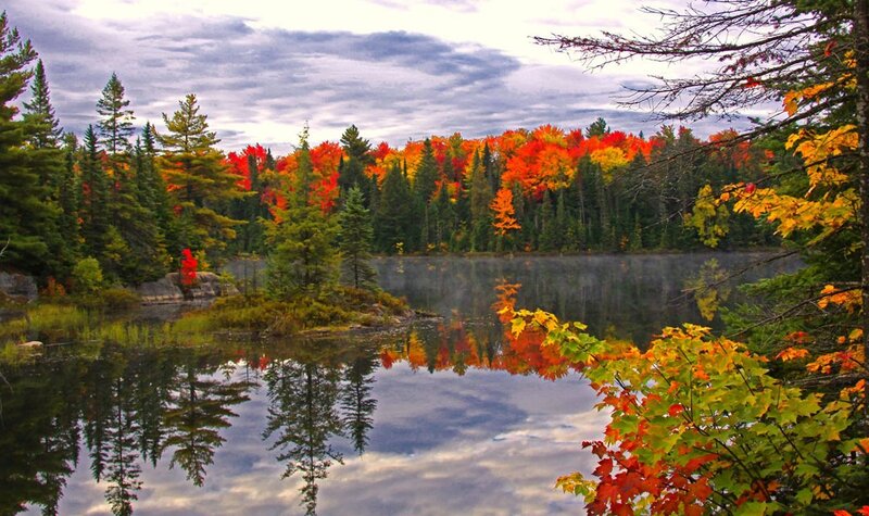 Autumn Forest Lake — Red, Serene, Photograph, Trees, Reflection, Sky