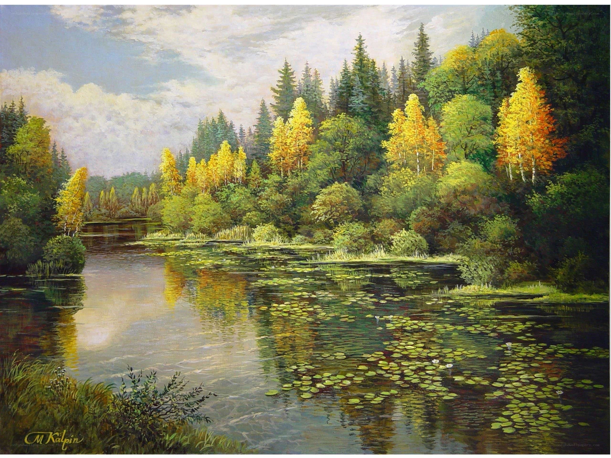 Autumn forest lake scene