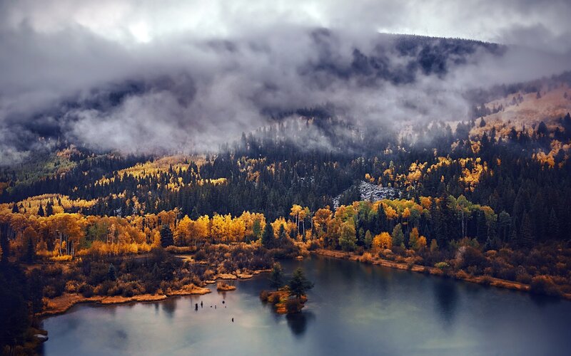Autumn Forest Lake — Yellow, Dramatic, Photograph, Mountain