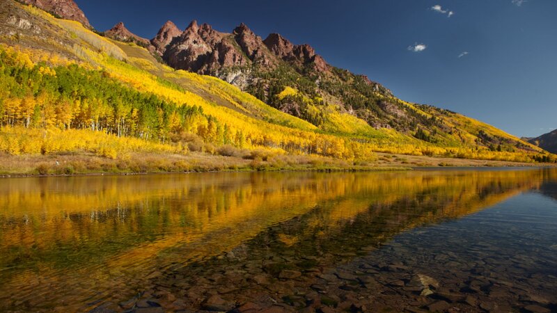 Autumn Forest Lake — Yellow, Serene, Photograph, Mountains, Trees
