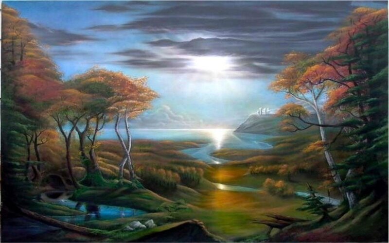 Autumn Forest Landscape — Blue, Serene