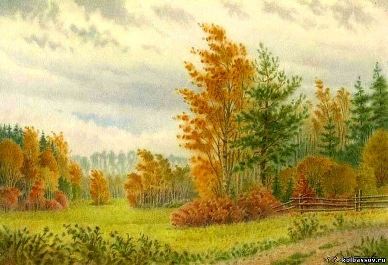 Autumn Forest Landscape — Green, Serene, Painting