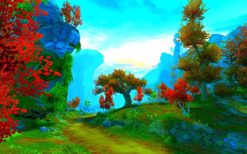 Autumn Forest Landscape — Green, Serene, Sunset