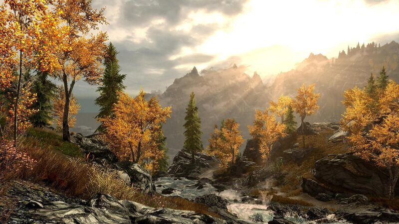 Autumn Forest Landscape — Orange, Serene, 3d Render, Mountains, River