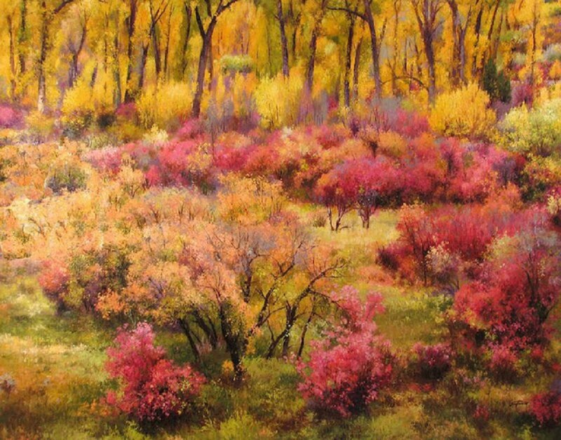 Autumn Forest Landscape — Yellow, Serene, Painting, Trees