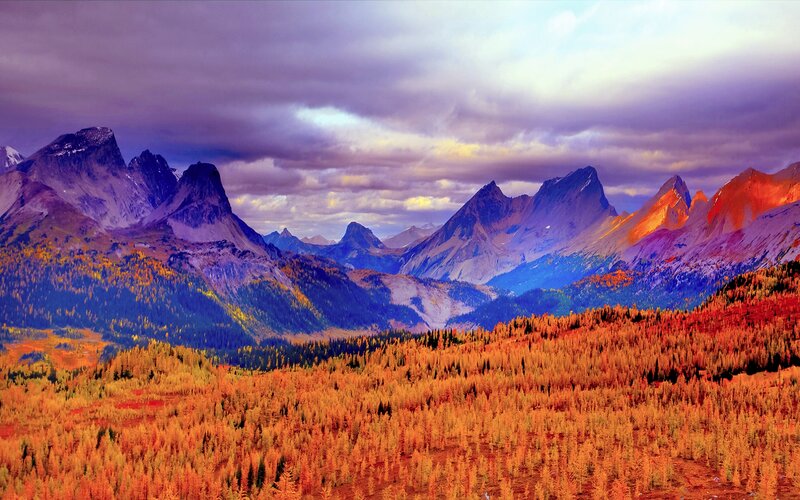 Autumn Forest Mountains — Orange, Dramatic, Photograph, Clouds