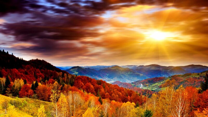 Autumn Forest Mountains — Orange, Dramatic, Sunset