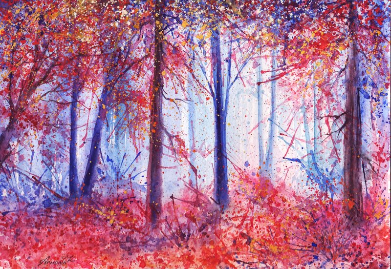 Autumn Forest Painting — Red
