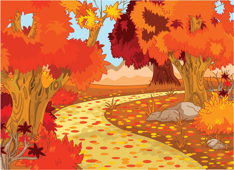 Autumn Forest Path — Orange, Serene, Illustration
