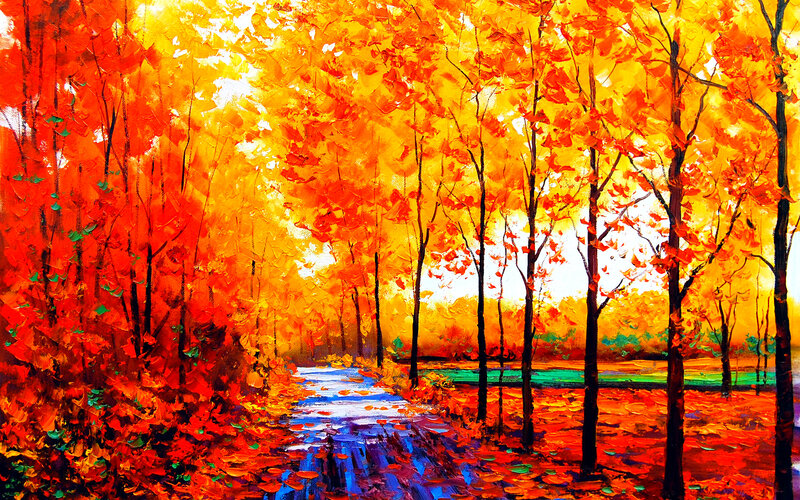Autumn Forest Path — Orange, Vibrant