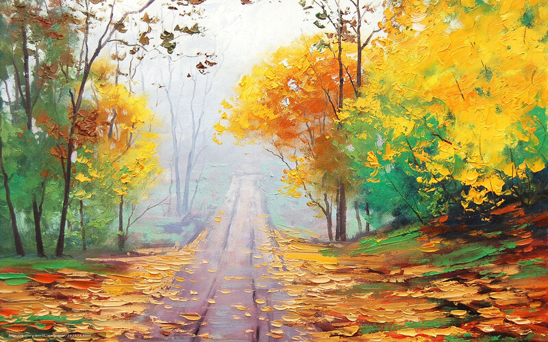 Autumn forest path painting