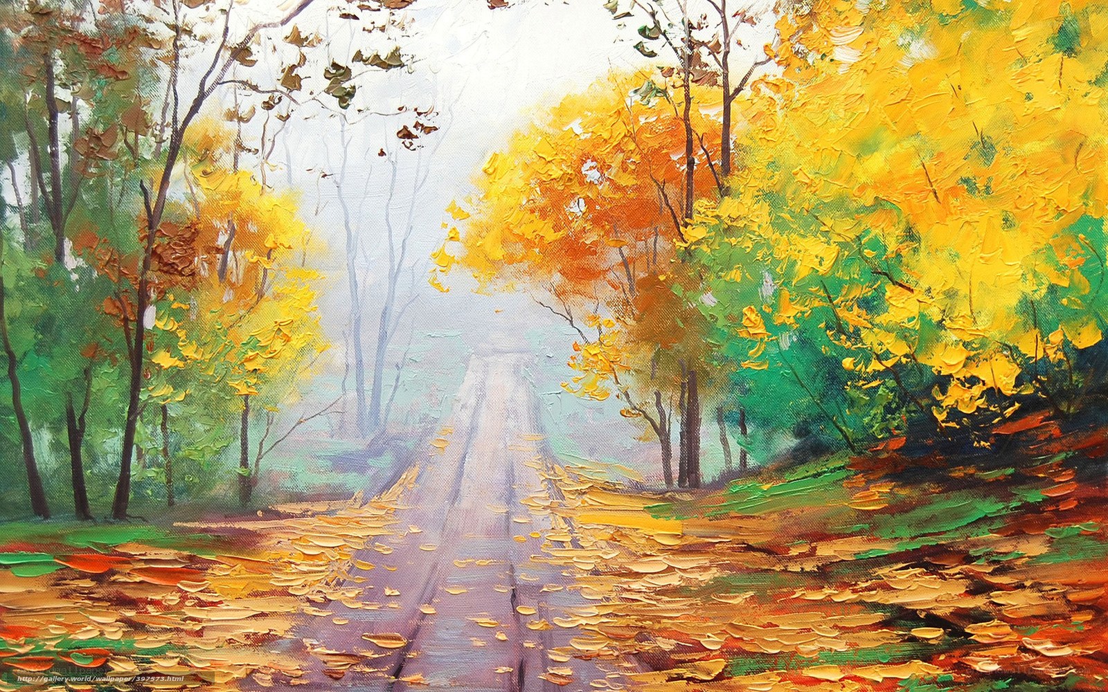 Autumn forest path painting