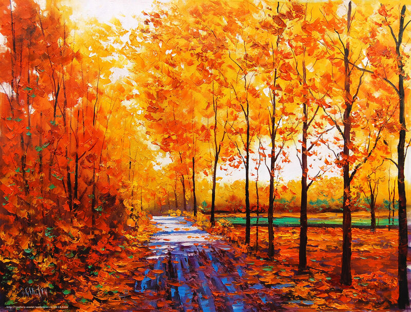 Autumn forest path painting