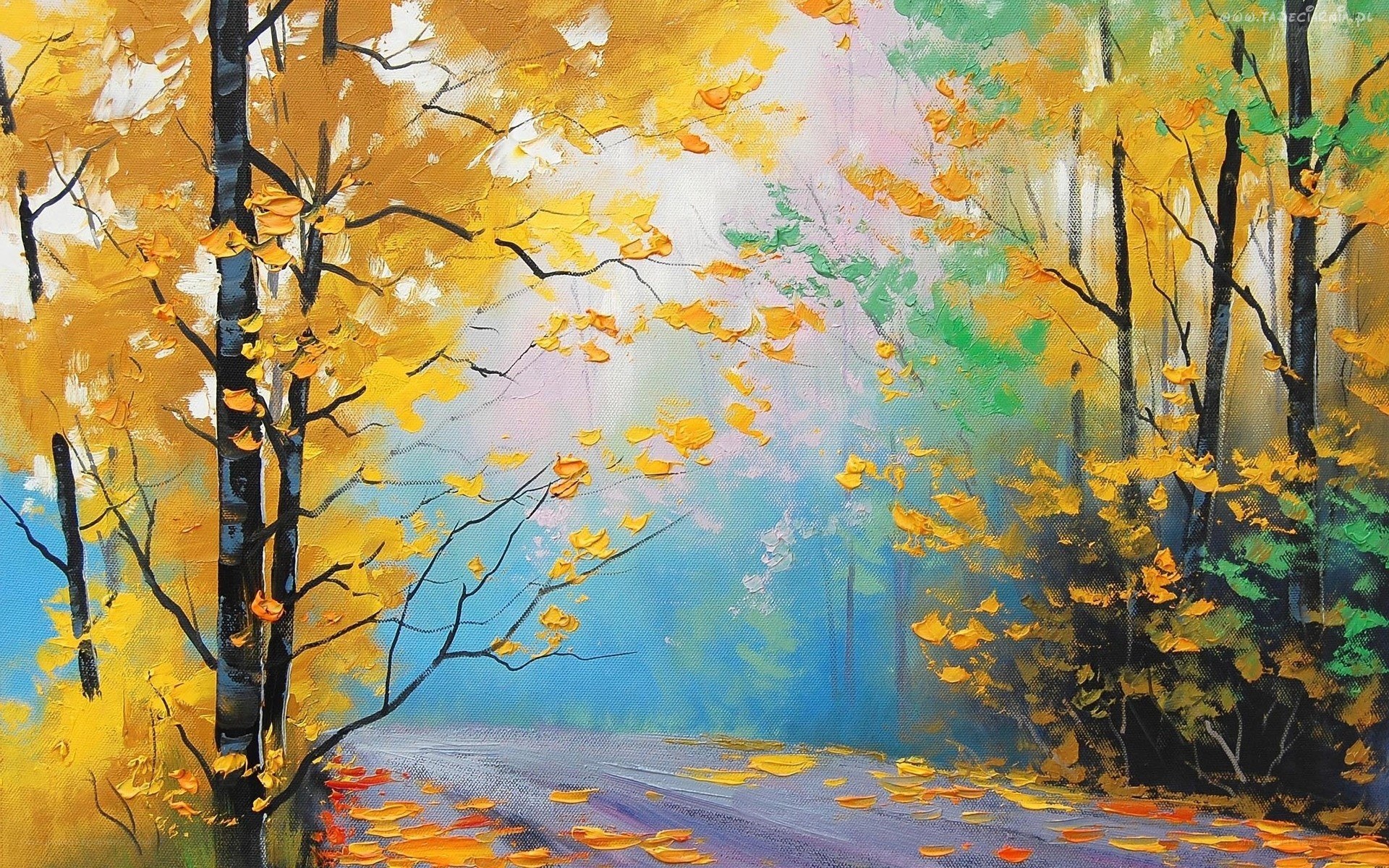 Autumn forest path painting