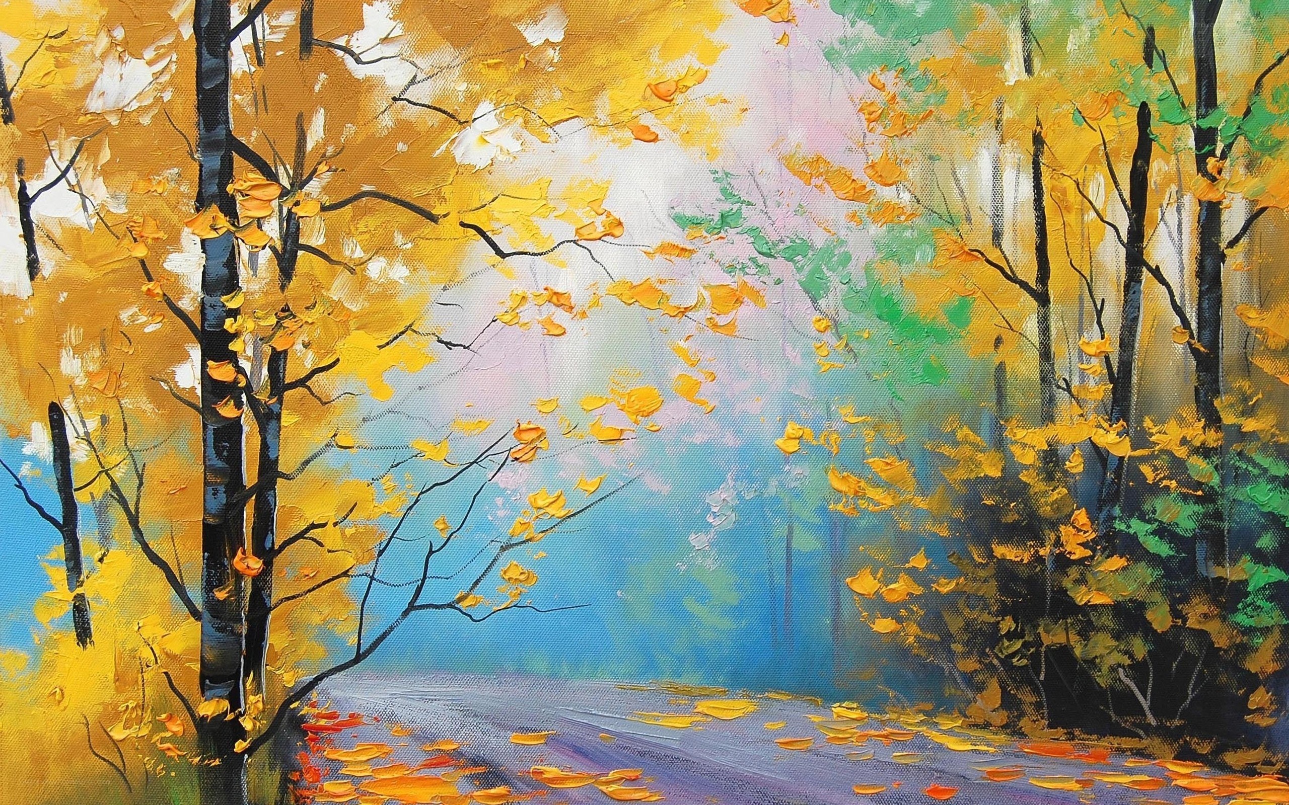 Autumn forest path painting
