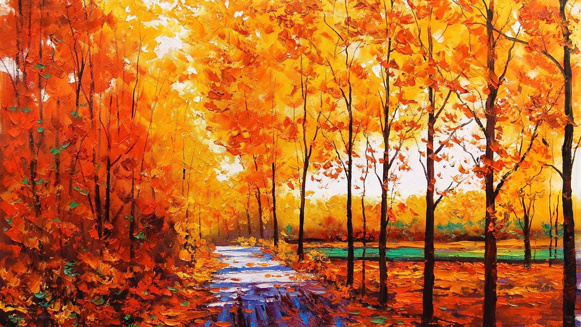 Autumn forest path painting
