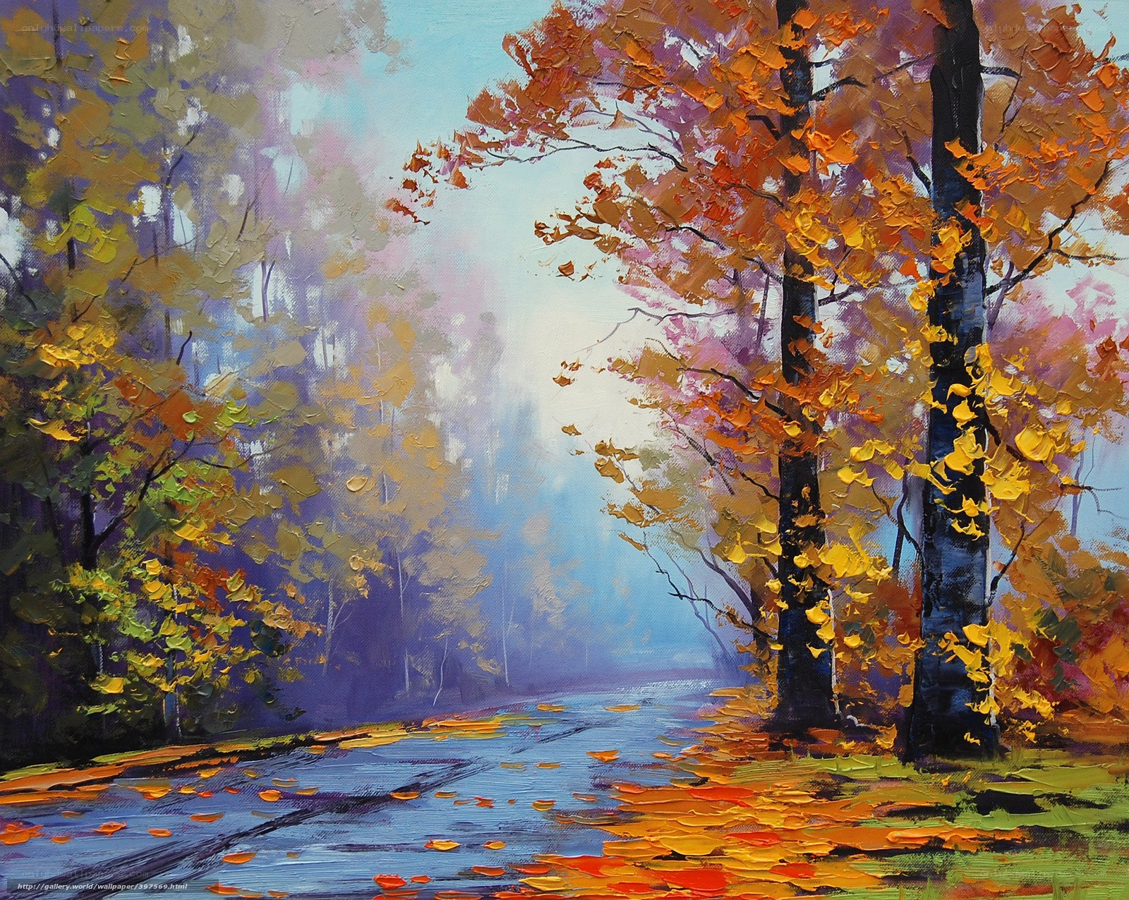 Autumn forest path painting