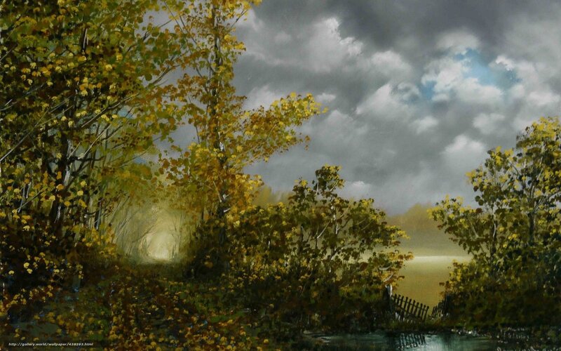 Autumn Forest Path — Yellow, Dramatic, Painting
