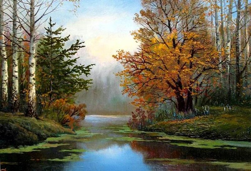 Autumn Forest River — Green, Serene