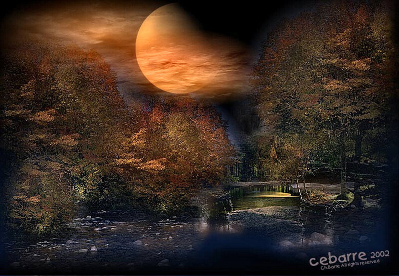 Autumn Forest River — Orange, Dramatic