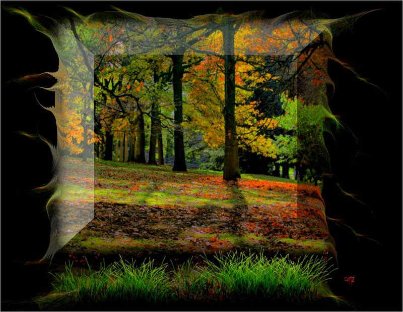 Autumn Forest Scene — Green, Serene, Digital Art, Trees