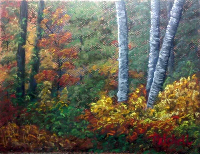 Autumn Forest Scene — Green, Serene, Painting, Trees, Bushes