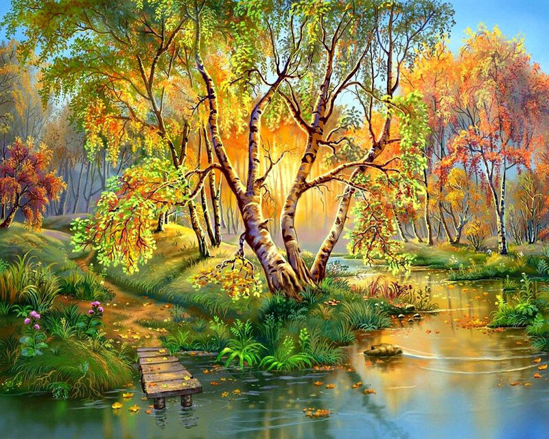 Autumn Forest Scene — Green