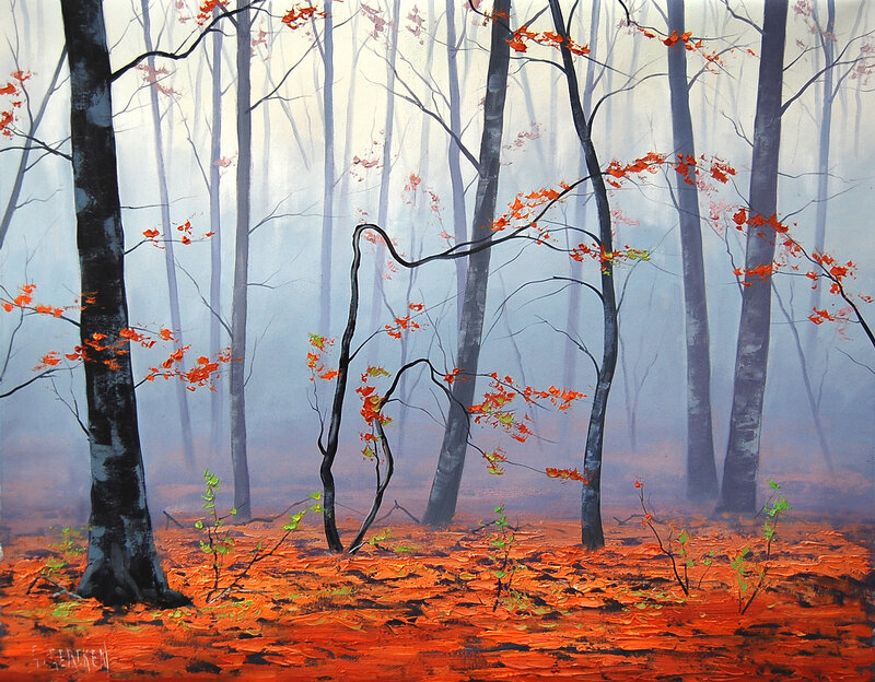 Autumn Forest Scene — Orange, Misty