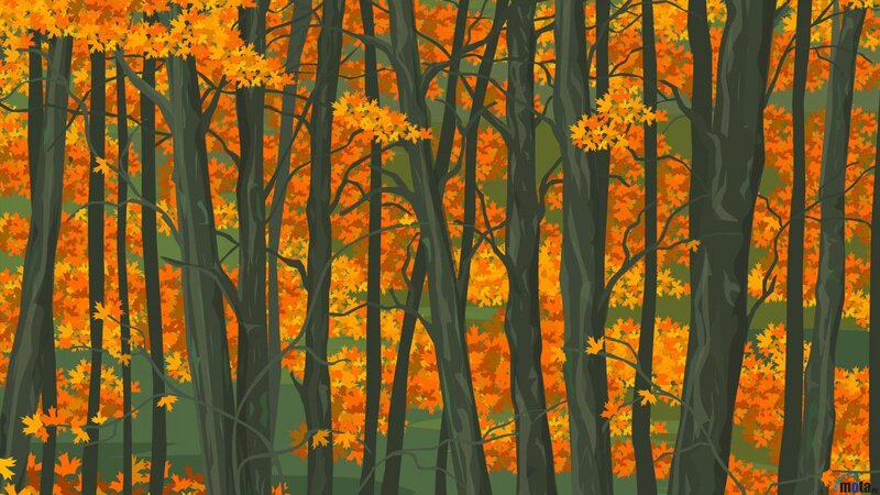 Autumn Forest Scene — Orange, Serene, Digital Art, Trees, Leaves