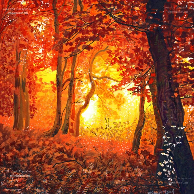 Autumn Forest Scene — Orange, Warm