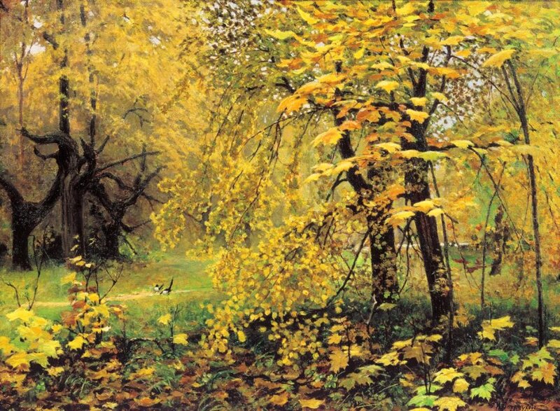 Autumn Forest Scene — Yellow, Serene, Painting