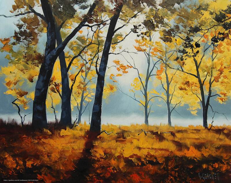 Autumn Forest Scene — Yellow, Serene, Painting, Trees