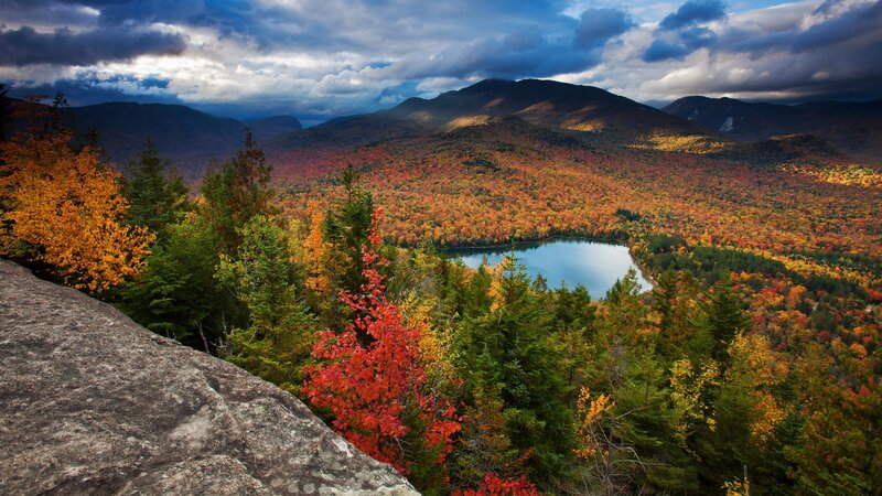 Autumn Forest Valley — Orange, Dramatic, Photograph, Mountains