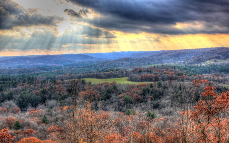 Autumn Forest Valley — Orange, Dramatic, Sunset, Photograph, Hills