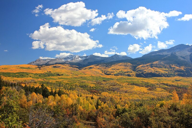 Autumn Forest Valley — Yellow, Serene, Photograph, Mountains, Clouds