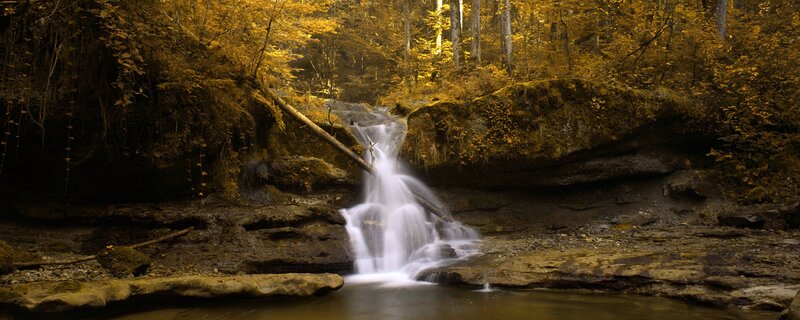 Autumn forest waterfall