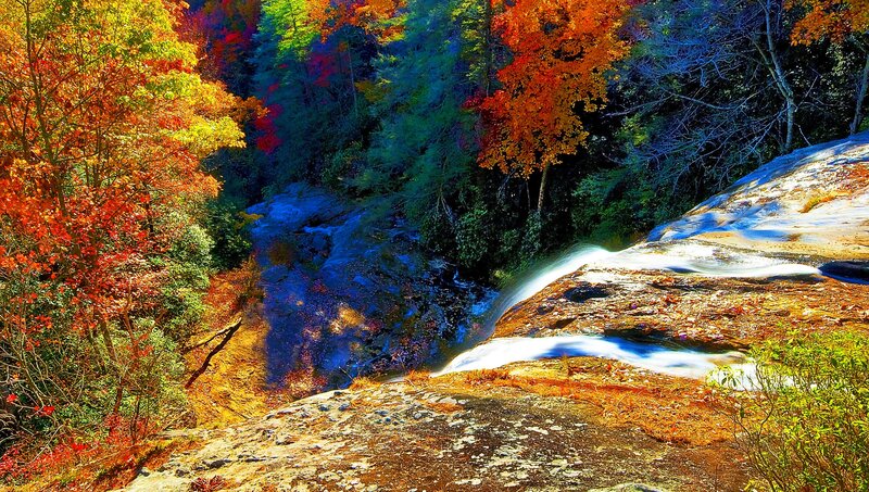 Autumn Forest Waterfall — Orange, Serene, Photograph, Trees
